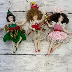 Christmas FAIRIES set of 3 porcelain ornaments 7” tall